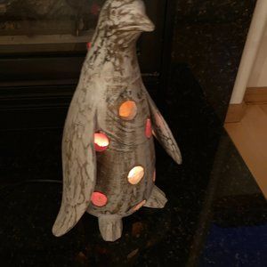 Wooden Penguin Hand Carved Light 17", Beautiful Art Piece!